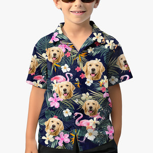 T-shirt hawaïen unisexe personnalisé avec photo pour enfant, été - Chien et chat - Cadeau vacances d'été, anniversaire pour enfants, propriétaires d'animaux, amoureux des animaux