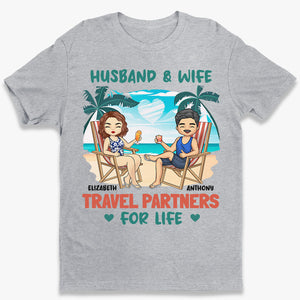 Mari et femme - Partenaires de voyage pour la vie - T-shirt, sweat à capuche et sweat-shirt unisexe personnalisé pour couple - Vacances d'été, cadeau pour mari et femme, anniversaire