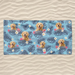 Custom Photo Feel The Aloha Spirit - Family Personalized Face Custom Beach Towel - Summer Vacation Gift, Gift For Family Members, Pet Owners, Pet Lovers