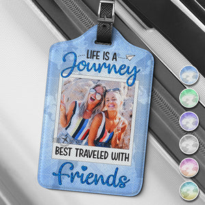 Étiquette de bagage personnalisée avec photo, idéale pour voyager entre amis - Cadeau de vacances, cadeau pour les amoureux de voyages d'aventure, les meilleures amies, les meilleures amies, les sœurs