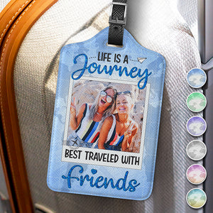 Étiquette de bagage personnalisée avec photo, idéale pour voyager entre amis - Cadeau de vacances, cadeau pour les amoureux de voyages d'aventure, les meilleures amies, les meilleures amies, les sœurs