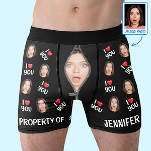 Custom Photo Property Of - Funny Personalized Custom Boxer Briefs, Men's Boxers - Birthday Gift For Boyfriend, Husband, Anniversary