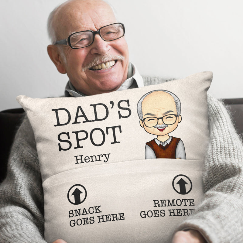 Daddy's Spot, Snack & Remote Go Here Too - Family Personalized Custom Pocket Pillow - Father's Day, Birthday Gift For Dad, Grandpa