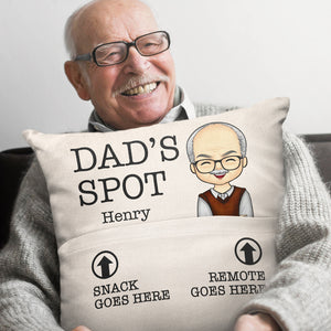 Daddy's Spot, Snack & Remote Go Here Too - Family Personalized Custom Pocket Pillow - Father's Day, Birthday Gift For Dad, Grandpa