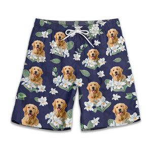 Short de plage hawaïen personnalisé avec photo « Sauvage et libre comme la mer » pour homme, motif tropical Aloha, pour chien et chat - Cadeau idéal pour les vacances d'été, les anniversaires et les amoureux des animaux.