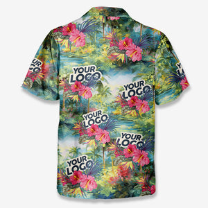 T-shirt hawaïen unisexe personnalisé avec photo « Que l'été commence » - Logo de l'entreprise - Cadeau de vacances d'été, cadeau pour collègue ou membre de l'équipe
