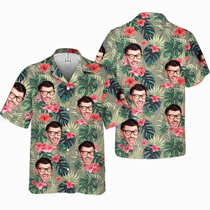 Custom Photo Colorful Tropical Flowers And Leaves - Couple Personalized Custom Unisex Tropical Hawaiian Aloha Shirt - Summer Vacation Gift, Gift For Husband Wife
