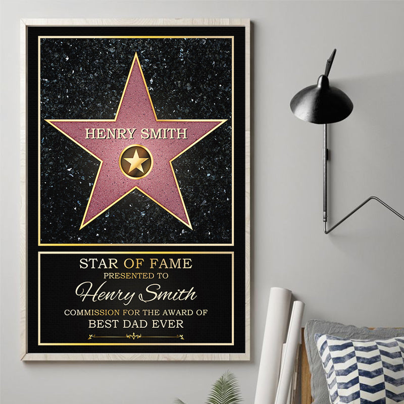 Star de la renommée, meilleure maman, meilleur papa de l'année - Affiche verticale personnalisée pour la famille - Cadeau pour la fête des mères, la fête des pères et un anniversaire pour maman et papa