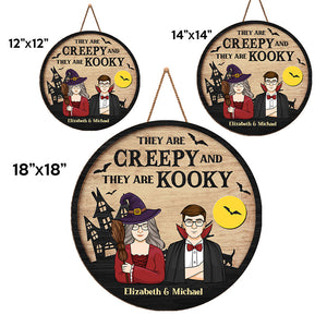 Ils sont effrayants et ils sont loufoques - Couple personnalisé en forme de sorcière en bois de décoration intérieure de forme ronde - Cadeau d'Halloween pour sorcières, mari et femme