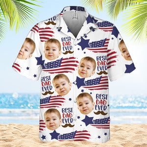 T-shirt hawaïen unisexe personnalisé avec photo « Meilleur papa de tous les temps » - Fête des pères, fête de l'indépendance, 4 juillet, anniversaire