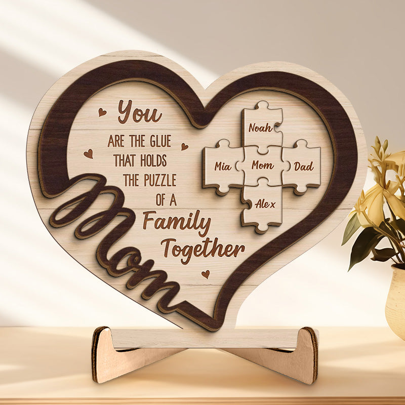 Tu es le ciment qui nous unit - Plaque en bois personnalisée à 2 couches avec support - Cadeau de pendaison de crémaillère pour maman