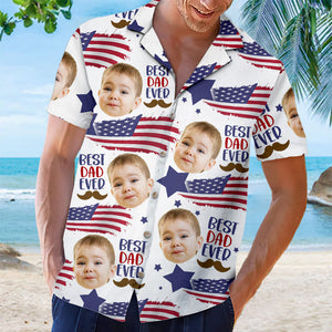 T-shirt hawaïen unisexe personnalisé avec photo « Meilleur papa de tous les temps » - Fête des pères, fête de l'indépendance, 4 juillet, anniversaire