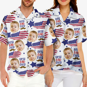 T-shirt hawaïen unisexe personnalisé avec photo « Meilleur papa de tous les temps » - Fête des pères, fête de l'indépendance, 4 juillet, anniversaire
