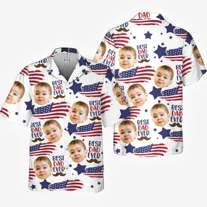 T-shirt hawaïen unisexe personnalisé avec photo « Meilleur papa de tous les temps » - Fête des pères, fête de l'indépendance, 4 juillet, anniversaire