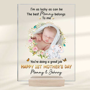 Photo personnalisée « J'ai autant de chance que possible » - Plaque rectangulaire en acrylique personnalisée pour la famille - Cadeau pour la fête des mères, maman, grand-mère