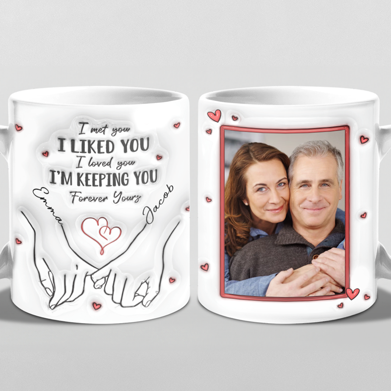 Photo personnalisée de notre premier baiser jusqu'à notre dernier souffle - Mug personnalisé effet gonflé 3D pour couple - Cadeau pour mari et femme, anniversaire
