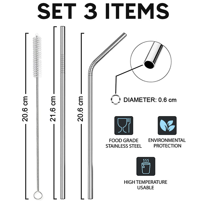 Ensemble de 2 pailles et 1 brosse de nettoyage - Pailles droites et courbées en acier inoxydable avec brosse de nettoyage - Pailles réutilisables pour gobelets de 20 onces, gobelets de 30 onces, mugs et tasses