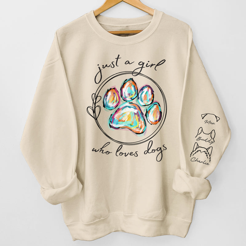 Juste une jolie fille qui aime les chiens - Sweat-shirt unisexe personnalisé avec motif sur la manche pour chien et chat - Cadeau pour les propriétaires et les amoureux des animaux