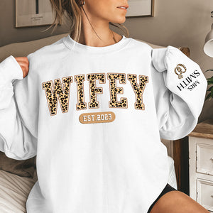 A Happy Wifey - Couple Personalized Custom Unisex Sweatshirt With Design On Sleeve - Gift For Husband Wife, Anniversary