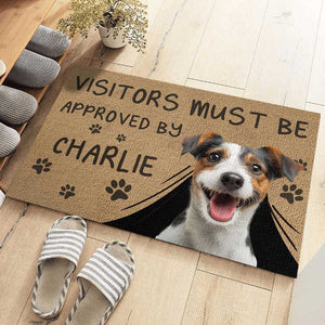 Custom Photo Visitors Must Be Approved By This Dog - Dog & Cat Personalized Custom Home Decor Decorative Mat - House Warming Gift For Pet Owners, Pet Lovers