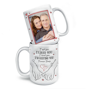 Photo personnalisée de notre premier baiser jusqu'à notre dernier souffle - Mug personnalisé effet gonflé 3D pour couple - Cadeau pour mari et femme, anniversaire