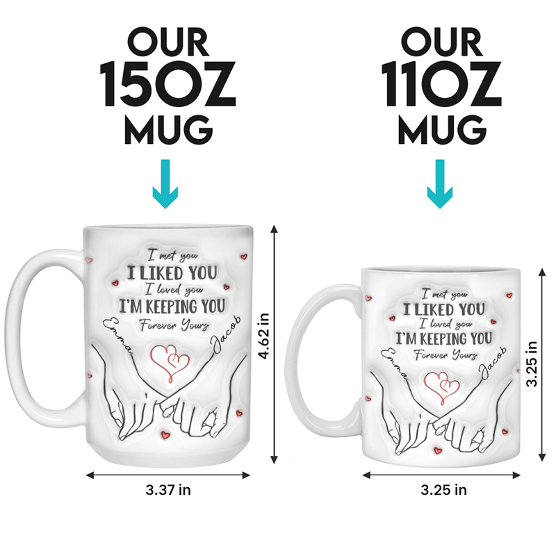 Photo personnalisée de notre premier baiser jusqu'à notre dernier souffle - Mug personnalisé effet gonflé 3D pour couple - Cadeau pour mari et femme, anniversaire
