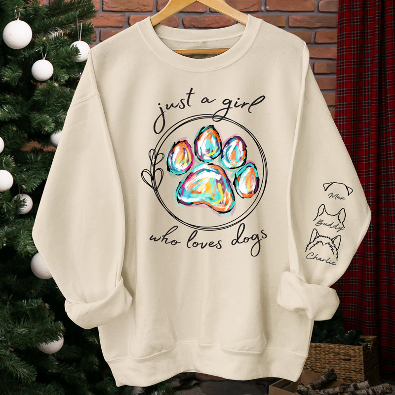 Juste une jolie fille qui aime les chiens - Sweat-shirt unisexe personnalisé avec motif sur la manche pour chien et chat - Cadeau pour les propriétaires et les amoureux des animaux