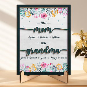 Première maman, maintenant arrière-grand-mère - Plaque en bois personnalisée à 2 couches avec support - Cadeau de pendaison de crémaillère pour maman et grand-mère