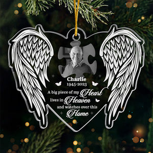 Photo personnalisée « Un gros morceau de mon cœur vit au paradis » - Ornement commémoratif personnalisé - Forme personnalisée en acrylique - Cadeau de Noël, cadeau de condoléances pour les membres de la famille