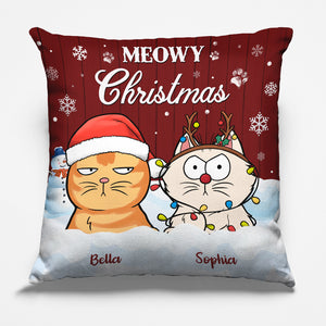 Coussin personnalisé « Chat Meowy Christmas » – Cadeau de Noël pour les propriétaires et les amoureux des animaux