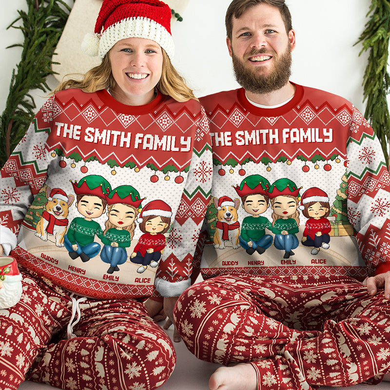 L'esprit de Noël - Sweat-shirt personnalisé pour toute la famille - Pull unisexe en laine - Cadeau de Noël pour les membres de la famille