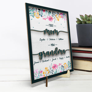 Première maman, maintenant arrière-grand-mère - Plaque en bois personnalisée à 2 couches avec support - Cadeau de pendaison de crémaillère pour maman et grand-mère