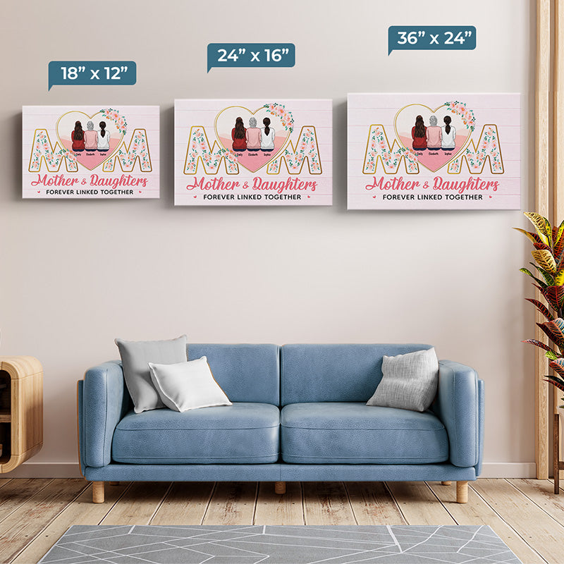 Mère et fille liées à jamais - Toile horizontale personnalisée pour la famille - Cadeau pour maman