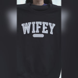 Wifey Est - Couple Personalized Custom Unisex Sweatshirt With Design On Sleeve - Gift For Husband Wife, Anniversary