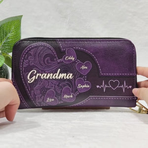 My Favourite People Call Me Grandma - Family Personalized Custom Leather Long Wallet - Mother's Day, Gift For Mom, Grandma