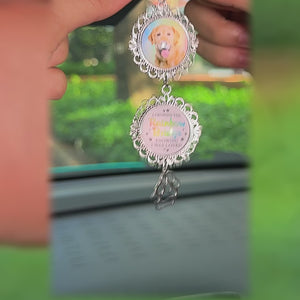 Custom Photo A Piece Of My Heart Is At The Rainbow Bridge - Memorial Personalized Custom Metal Car Hanging Ornament With Charm - Sympathy Gift For Pet Owners, Pet Lovers