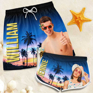 Short de plage hawaïen personnalisé avec photo « Heure d'été » - Cadeau amusant pour les vacances d'été, les anniversaires et les fêtes de fin d'année.