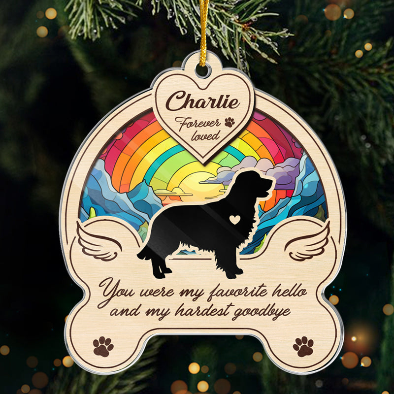 Plus à nos côtés, mais pour toujours dans nos cœurs - Ornement commémoratif personnalisé - Forme personnalisée en acrylique - Cadeau de Noël, cadeau de condoléances pour les propriétaires d'animaux et les amoureux des animaux
