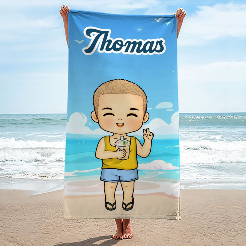 La plage est le meilleur endroit - Serviette de plage personnalisée pour toute la famille - Cadeau pour les vacances d'été, un anniversaire ou une fête à la piscine
