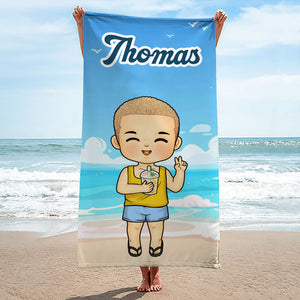 La plage est le meilleur endroit - Serviette de plage personnalisée pour toute la famille - Cadeau pour les vacances d'été, un anniversaire ou une fête à la piscine