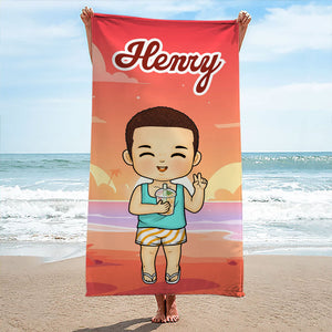 La plage est le meilleur endroit - Serviette de plage personnalisée pour toute la famille - Cadeau pour les vacances d'été, un anniversaire ou une fête à la piscine