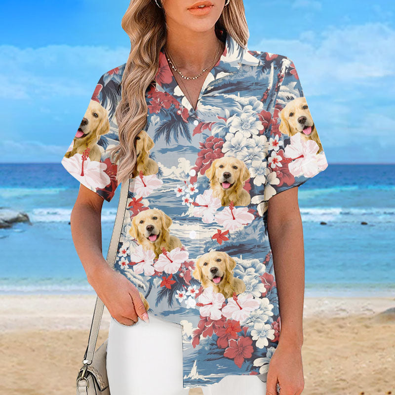 T-shirt hawaïen tropical unisexe personnalisé avec photo « Moins de lundi, plus d'été » pour chien et chat - Cadeau vacances d'été, cadeau pour propriétaires d'animaux et amoureux des animaux