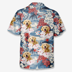 T-shirt hawaïen tropical unisexe personnalisé avec photo « Moins de lundi, plus d'été » pour chien et chat - Cadeau vacances d'été, cadeau pour propriétaires d'animaux et amoureux des animaux