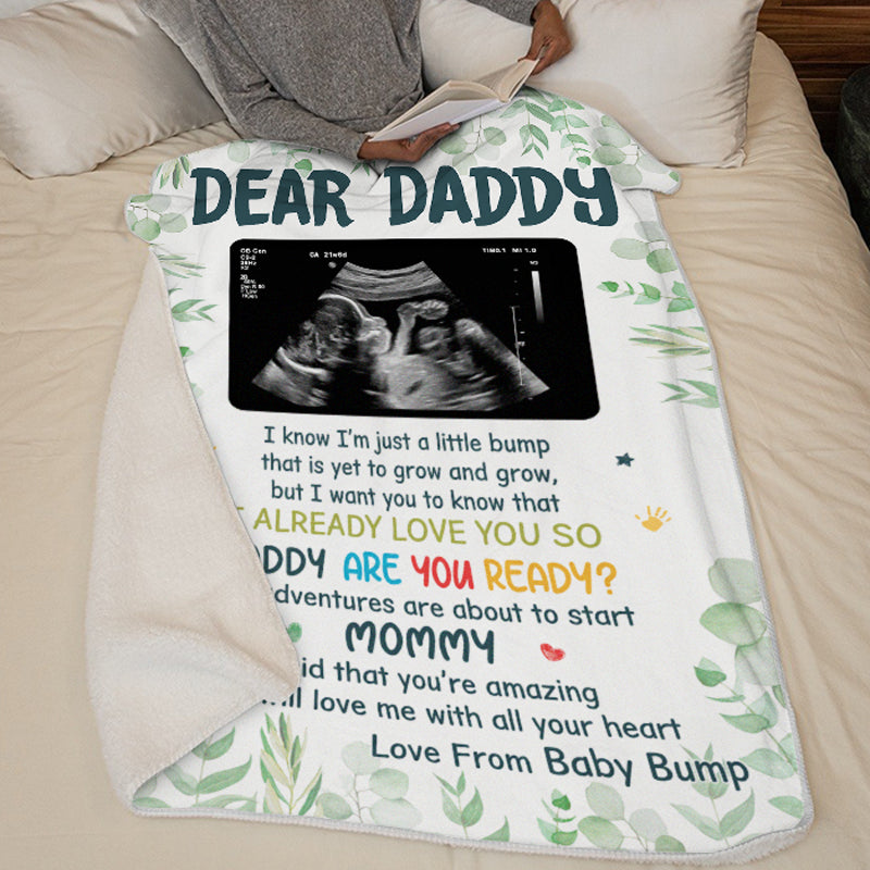 Custom Photo Love You, From Your Little Bump - Family Personalized Custom Baby Blanket - Baby Shower Gift, Gift For First Dad