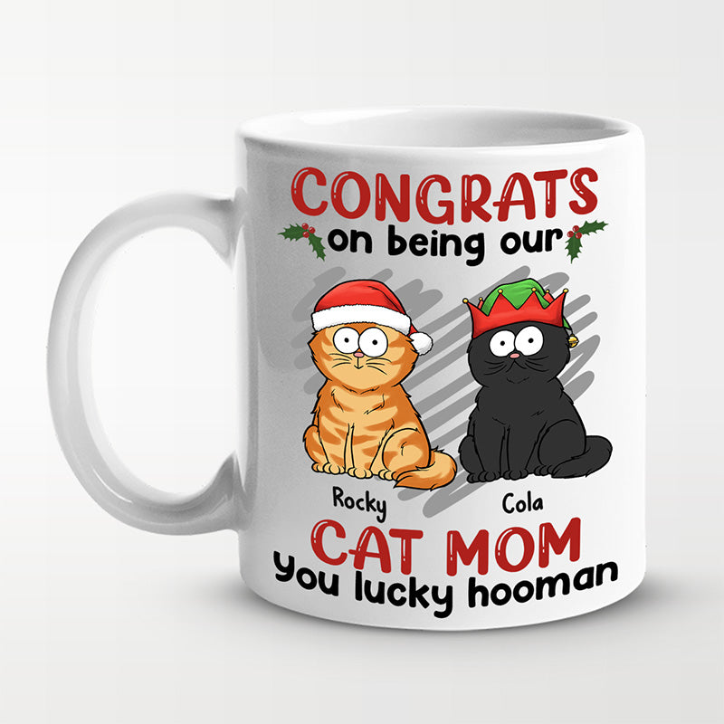 You Lucky Hooman - Mug personnalisé chat - Cadeau de Noël pour propriétaires et amoureux des animaux