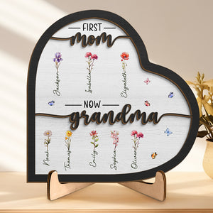 Première maman, maintenant grand-mère - Plaque en bois personnalisée à 2 couches avec support - Cadeau de pendaison de crémaillère pour maman et grand-mère