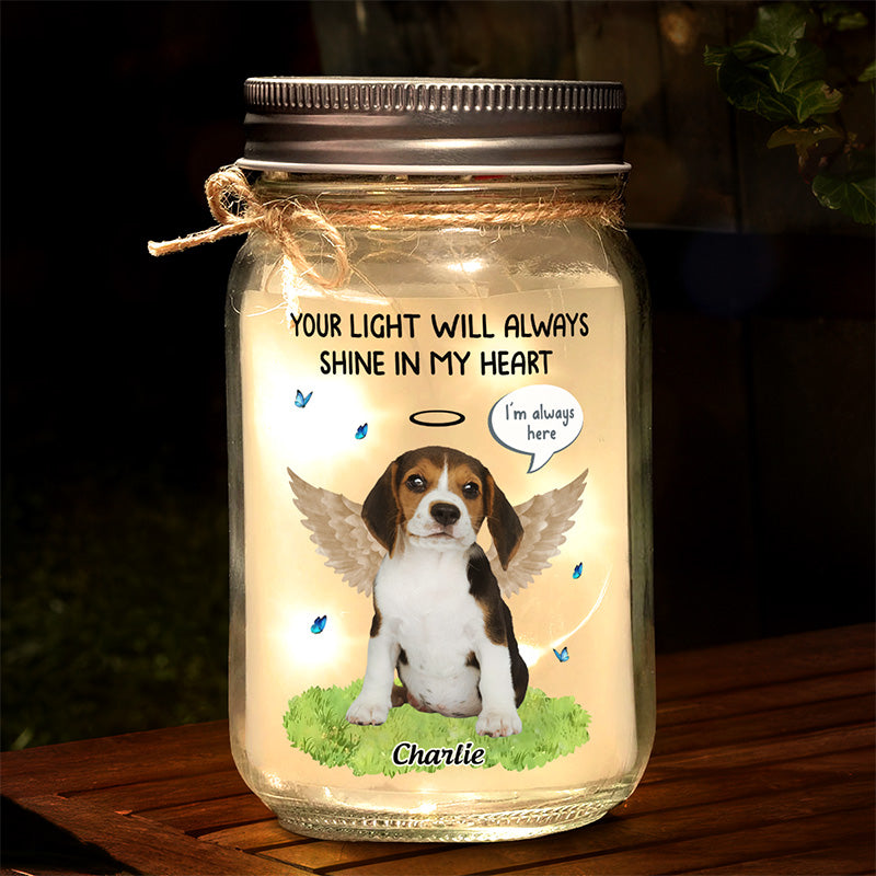 Photo personnalisée « Mon cœur n'était pas prêt à te perdre » – Lampe commémorative personnalisée en pot Mason – Cadeau de condoléances pour les propriétaires et les amoureux des animaux