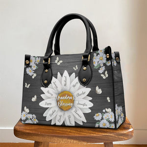 Grandma's Blessing - Family Personalized Custom Leather Handbag - Birthday Gift For Grandma
