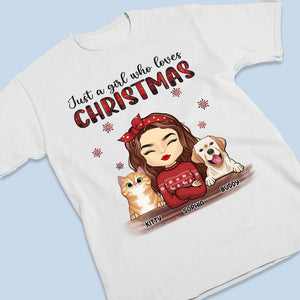Une fille qui aime Noël - T-shirt, sweat à capuche et sweat-shirt unisexe personnalisé pour chien et chat - Cadeau de Noël pour les propriétaires et les amoureux des animaux