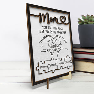 Tu es la pièce qui nous unit - Plaque en bois personnalisée à 2 couches avec support - Cadeau de pendaison de crémaillère pour maman, grand-mère